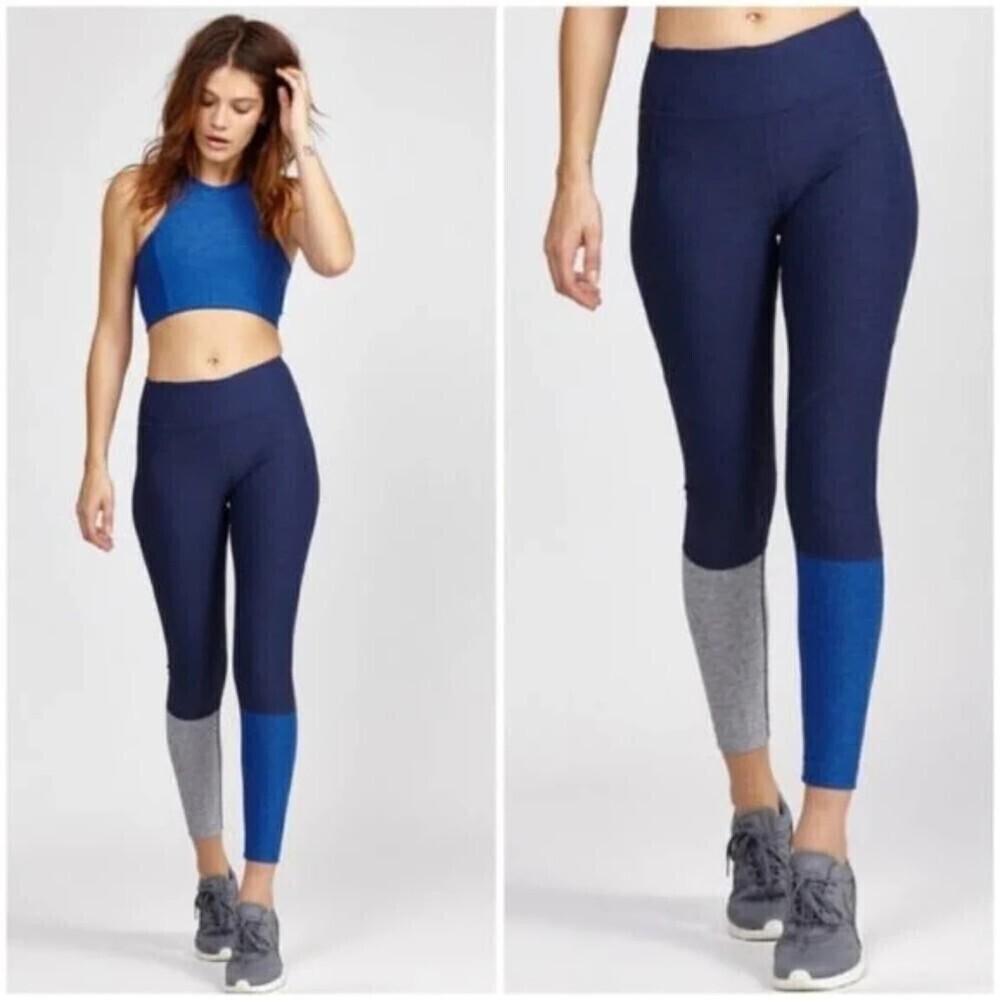 OUTDOOR VOICES Blue Grey Dipped Colorblock High Rise Workout Leggings Size Small